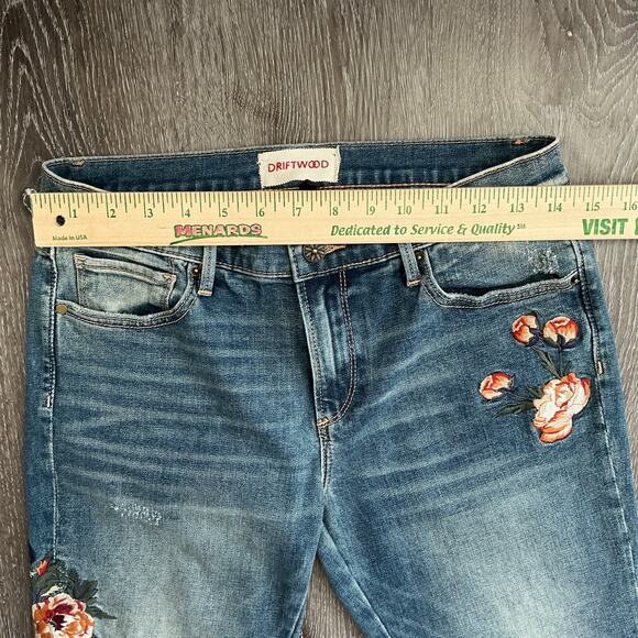 NWOT Driftwood Audrey Floral Embroidered Denim Straight Jeans Raw‎ Hem W28 H31 - Picture 6 of 7